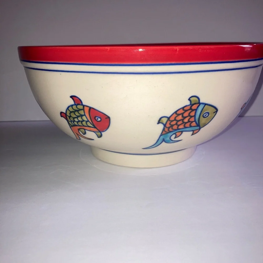 Get ready for the lake! Pier 1 Hand-Painted Koi Fish Medium Serving Bowl  - New!